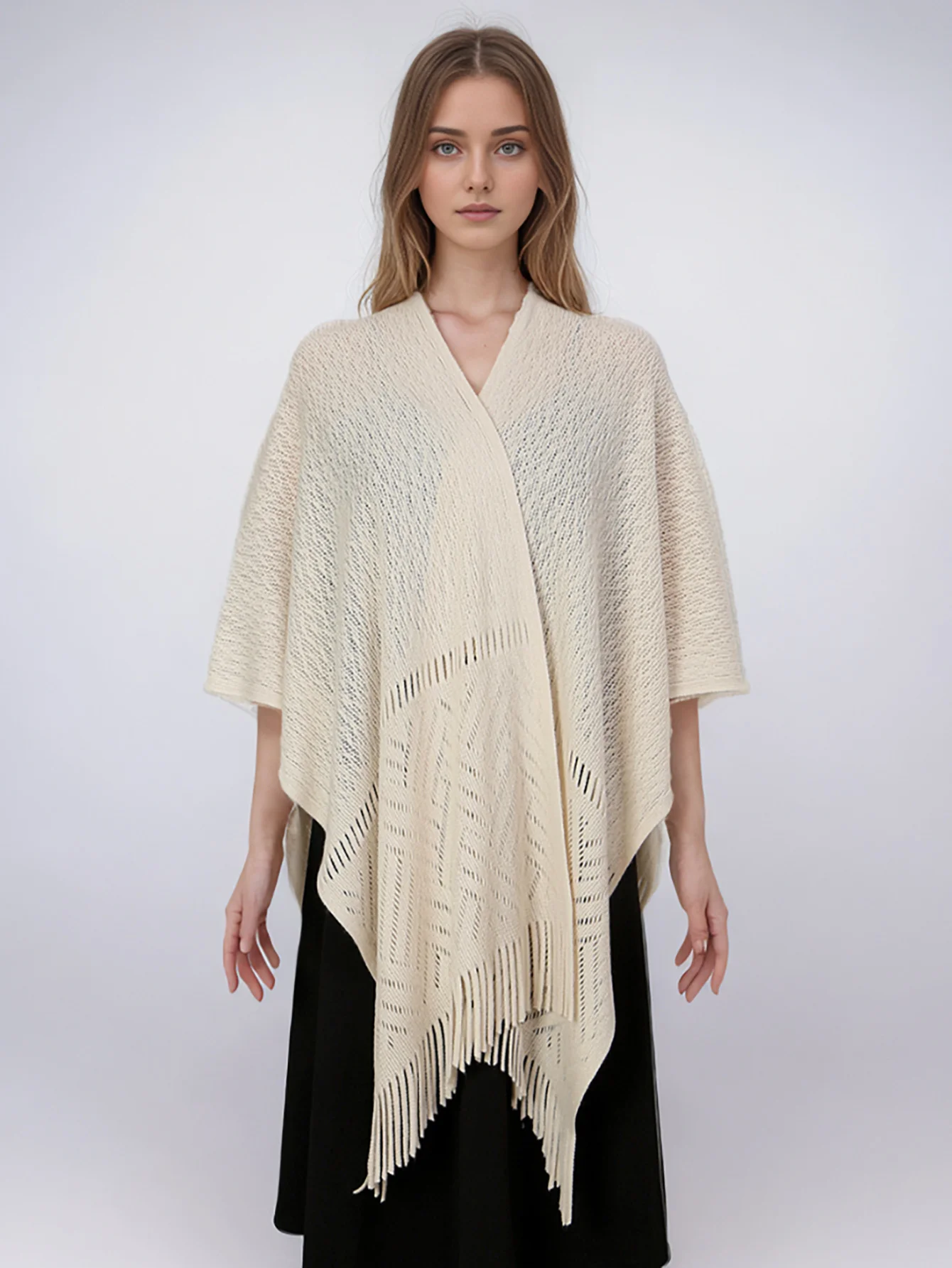 Модная вязаная шаль с кисточками женский зимний теплый палантин ветрозащитная