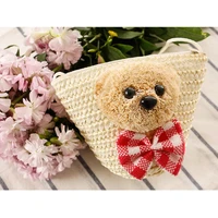 2022 summer new cute bear head mini bag bowknot straw woven bag key change woven cross bag beach bag shoulder bag