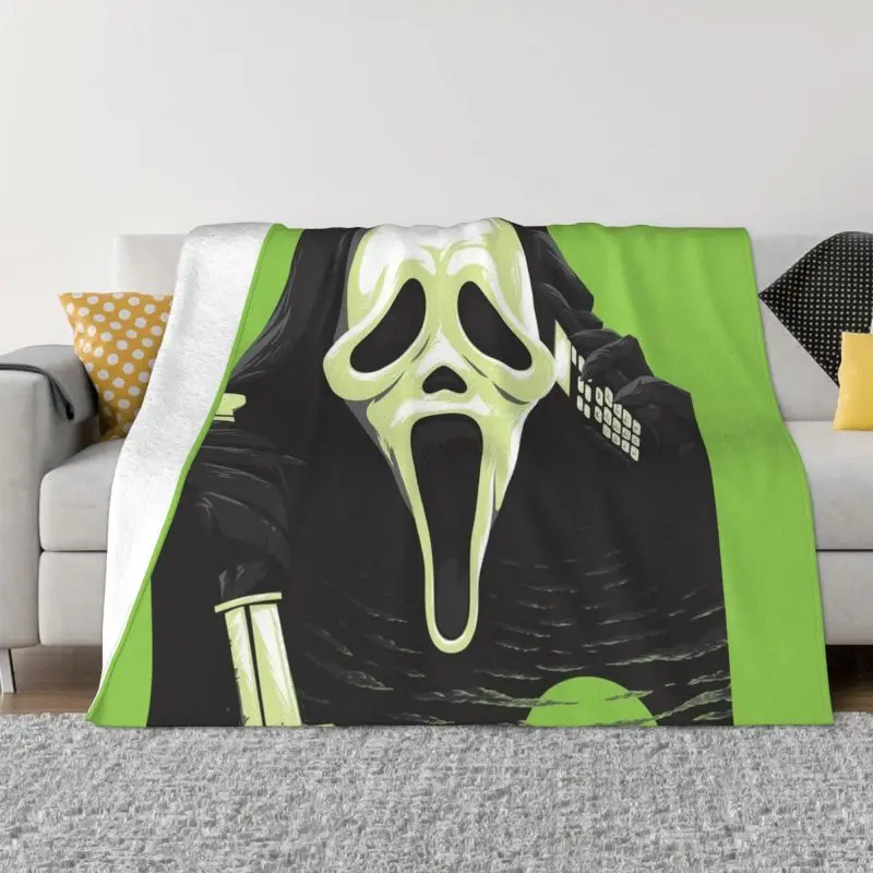 

Одеяло из мягкого флиса, Фланелевое теплое одеяло в стиле Хэллоуина с изображением ужасов и призраков для дивана, офиса