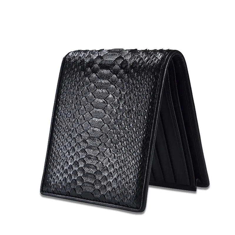 Mens Luxury Genuine Leather Wallet Top Quality Snakeskin Leather Purse Men Brand Design Small Bifold Python Black Short