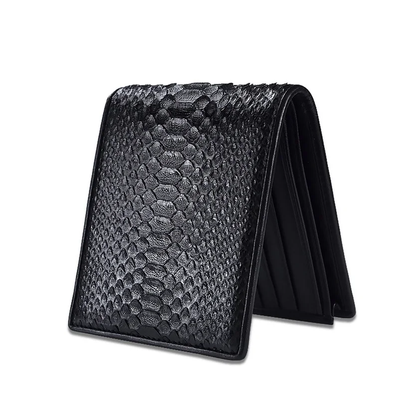 

Mens Luxury Genuine Leather Wallet Top Quality Snakeskin Leather Purse Men Brand Design Small Bifold Python Black Short