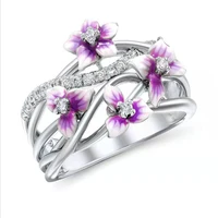 classic violet flowers enamel ring for women romantic party wedding engagement famale rings jewelry hand accessories size 6 10