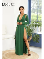 dresses for women 2022 summer plus size long sleeve evening party blue elegant sexy club chic womens clothing v neck dress
