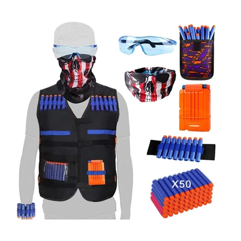 

Black Thicken Tactical Vest Suit For Nerf Toy Guns Kids Shooting Games Equipment With Glasses +Soft Bullets +Magazine Clip+Mask