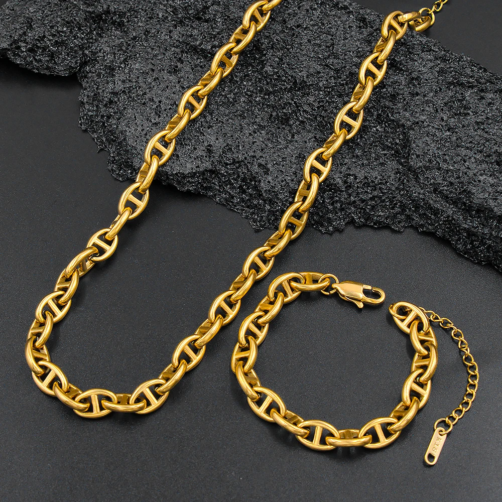 

Creative Coffee Bean Necklaces Pig Nose Design Stainless Steel Choker Women Charm Jewelry Set Fashion Collar Accessori YS397