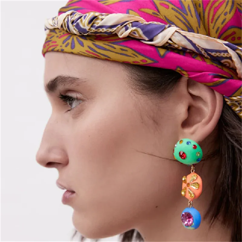 2022 Bohemian Pink Resin Drop Earrings Geometric Girls Wedding Jewelry Cute Party Personality Gifts Wholesale