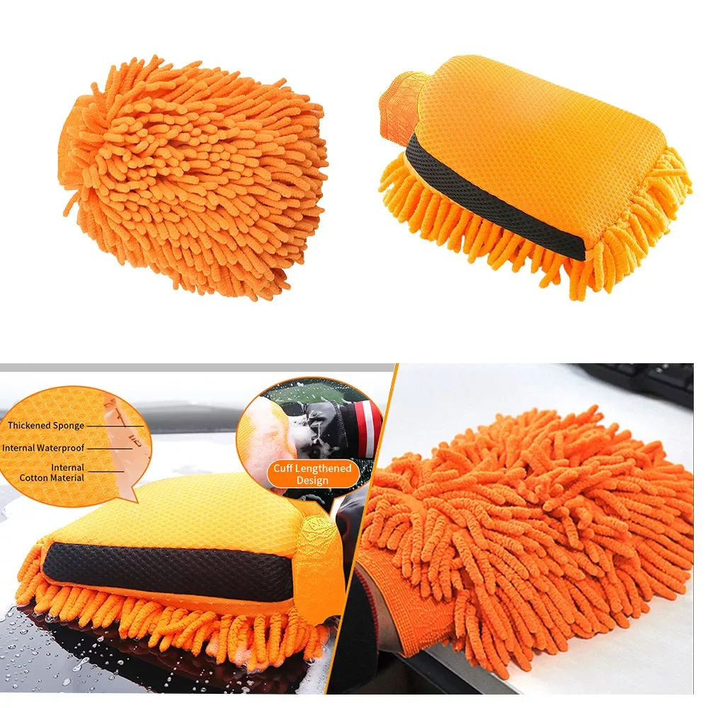 Microfiber Gloves Towel Car Wash Gloves All-In-One Rough Wash Double-Sided Brush For Car Wax Details Car Detailing Wash