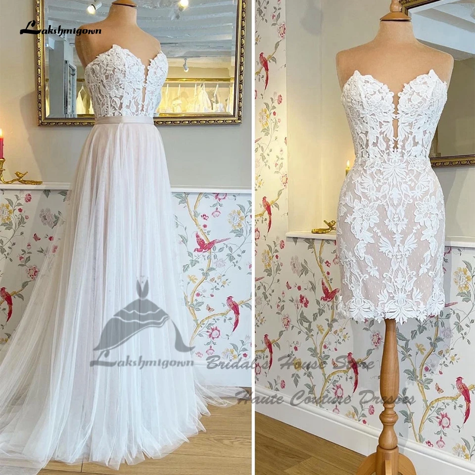 

Lakshmigown 2 в 1, винтажное пляжное свадебное платье для женщин, свадебное платье 2023, сексуальное свадебное кружевное свадебное платье в стиле бо...
