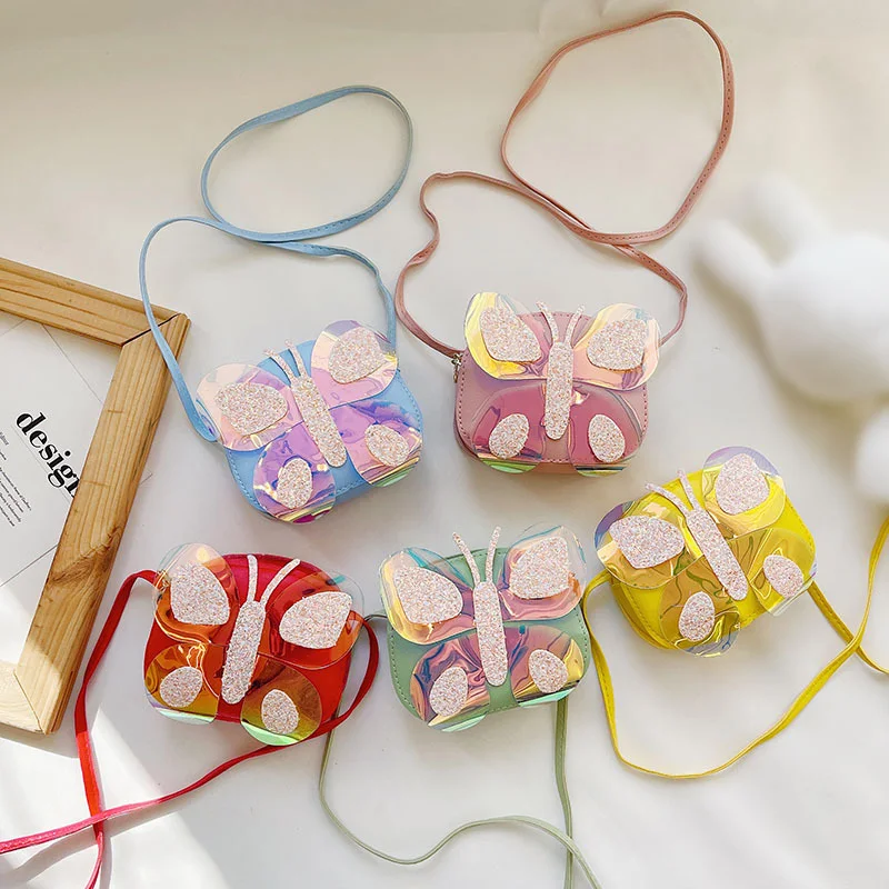 Детская сумка-мессенджер с блестящими бабочками милый мультяшный кошелек для