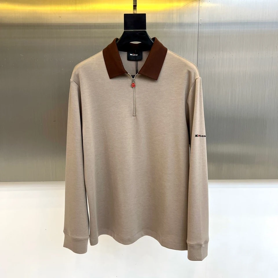 Фото Kiton осенне-зимняя новая повседневная деловая универсальная мужская рубашка-поло с длинными рукавами и лацканами контрастного цвета №4