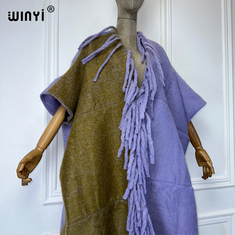 Зимняя накидка WINYI высококачественное длинное пальто-пончо плотное теплое