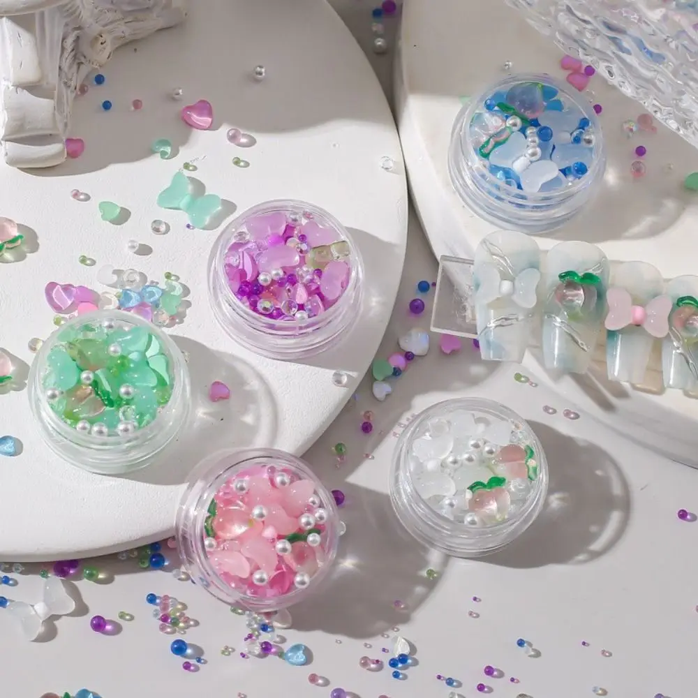 

1box Resin Love Heart Bowknot Nail Parts 3D Gems Nail Jewelry Pendant Charms Nail Decoration Manicure Accessories