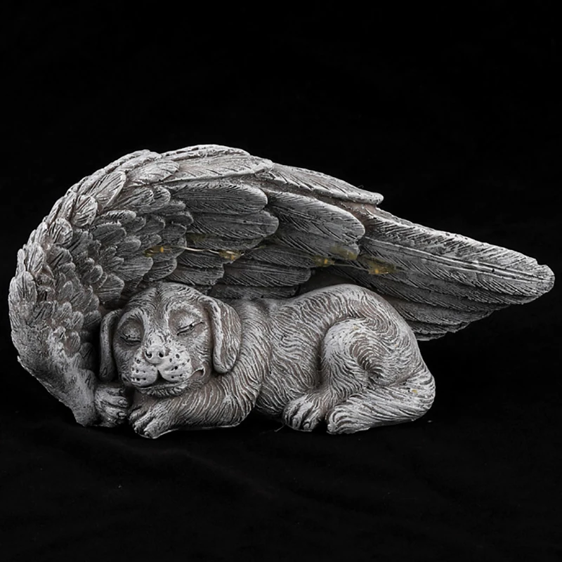 

Cute Sleeping Dog with Angel Wing Statue Home Decor Decorative Figurines Memorial Sculpture Grave Marker Tribute for Your Pets