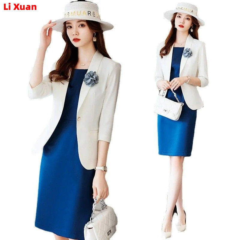 Spring Summer Dress Suits Women Fashion Two Piece Set Outfits Blazer Top Office Korean Ladies Formal OL Work Professional Wear