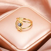 new creative opal moon eclipse rings european popular jewelry simple retro moon round moonstone rings for women