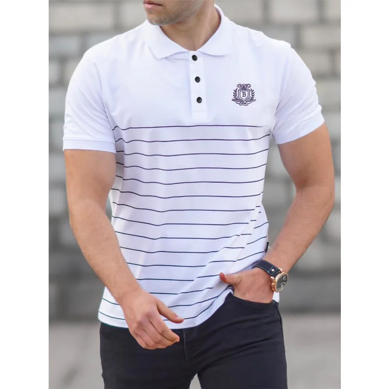 

3 Color!2023 Summer Men's New Polo T-shirt Stripe Half Open Neck T-shirts High Quality Anti Pilling Short Sleeve Men Clothing