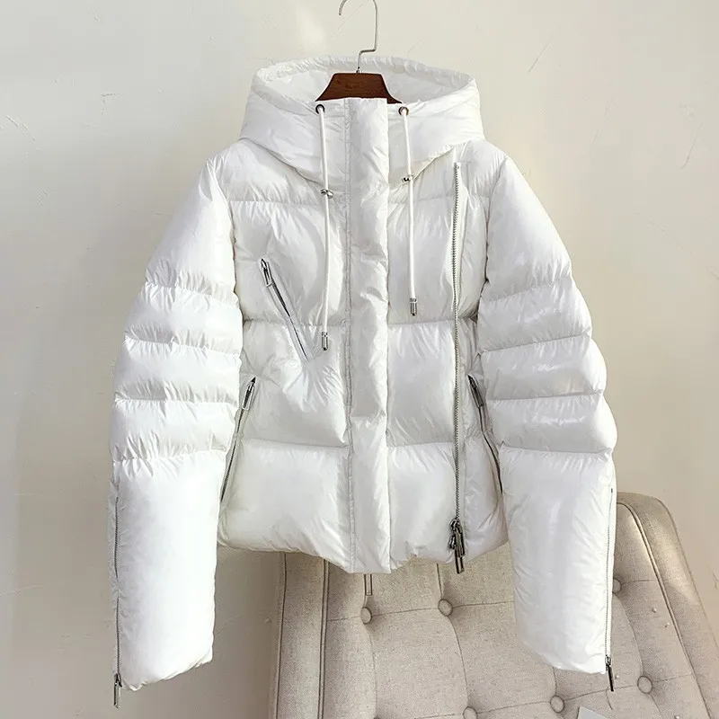 

New Super Hot Fashion Thickened Overcoat Hooded Glossy White Cropped Women's Winter Coats 2022 Puffer Down Jacket