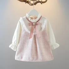 Платье для маленьких девочек, новинка весны 2022, юбка-трапеция в шотландскую клетку, детская одежда, детское платье