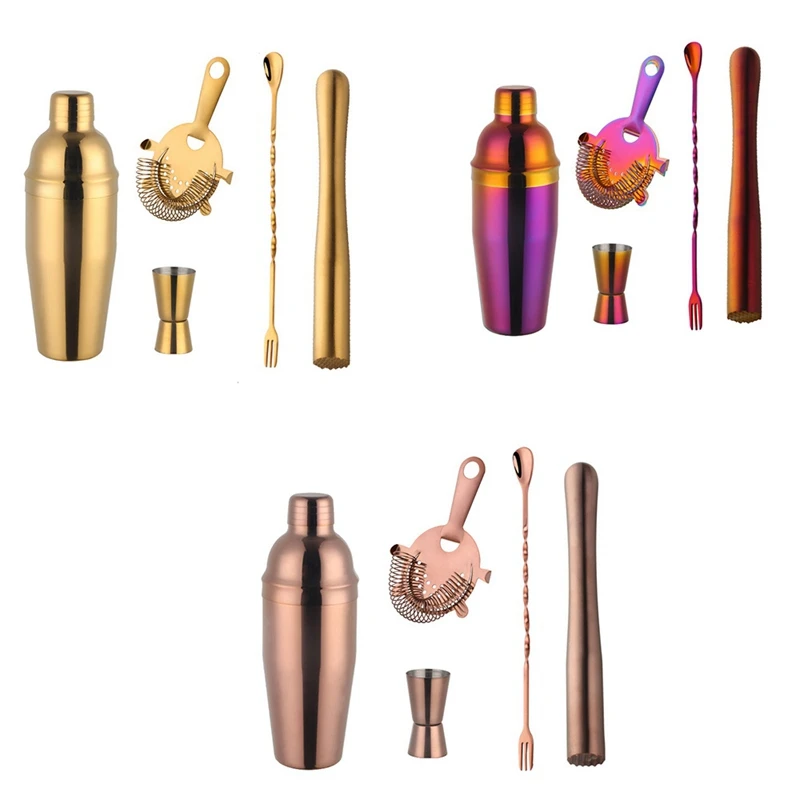 

750Ml Stainless Steel Boston Cocktail Set Shaker Wine Pourers Set With Strainer Measure Cup Bartender