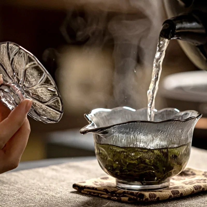 Дымчато-серый термостойкий стеклянный колпачок лотоса Gaiwan Er Cai чайный набор Tureen