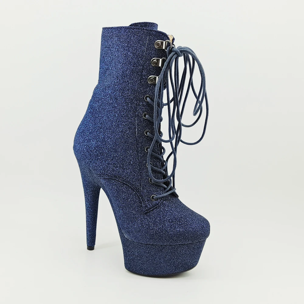 Leecabe Glitter materials 15CM/6inches Pole dancing shoes High Heel platform Boots closed toe Pole Dance boots