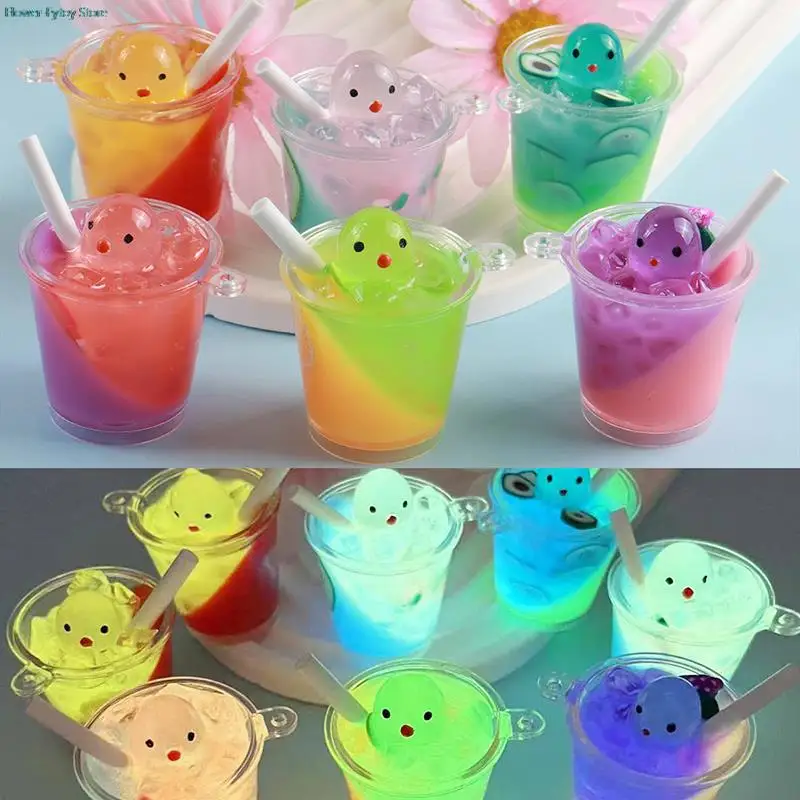 

1Pc 1:6 Dollhouse Miniature Accessories Luminous Mini Resin Baby Egg Fruit Juice Cup Mini Luminous Drink Model Toys Random Color