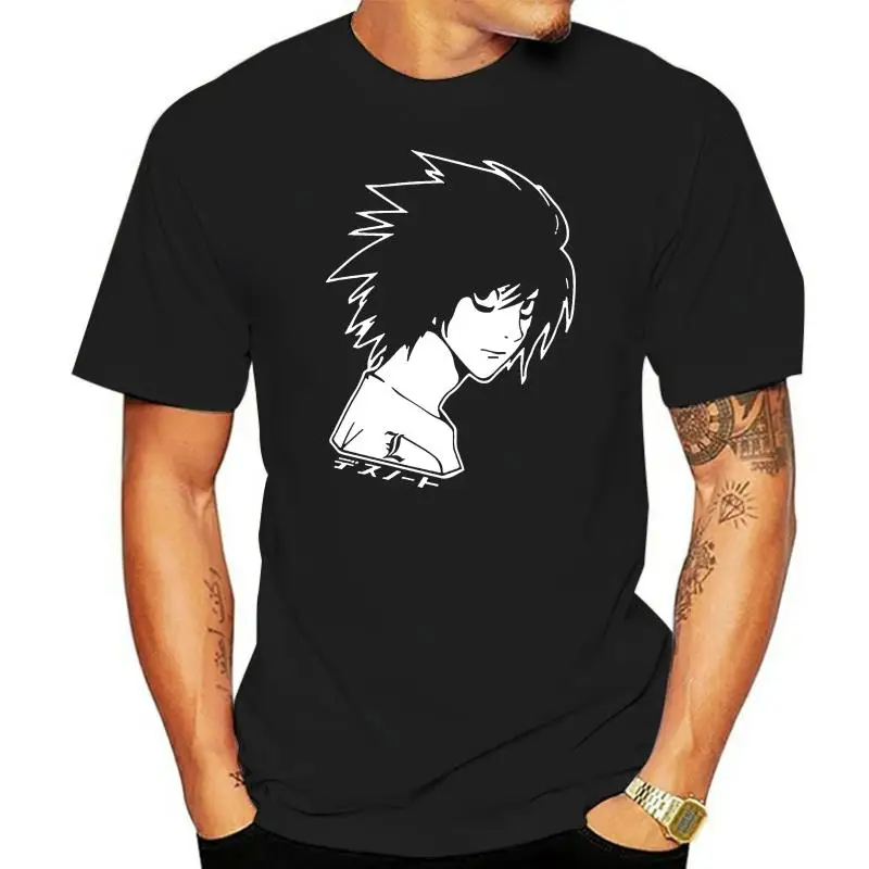 Футболка Death Note L Кира Ягами Рюк японский кандзи Lawliet аниме мужская черная