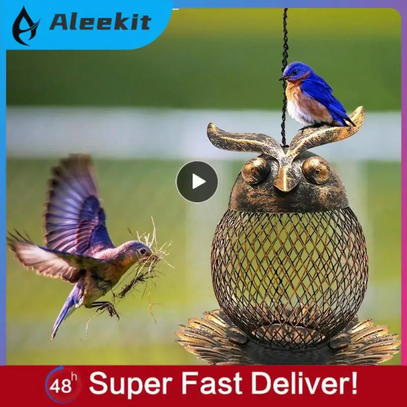 Container Durable Feeding Box Beautiful Pet Feeder Bird Supplies Owl Shape Metal Mesh Practical