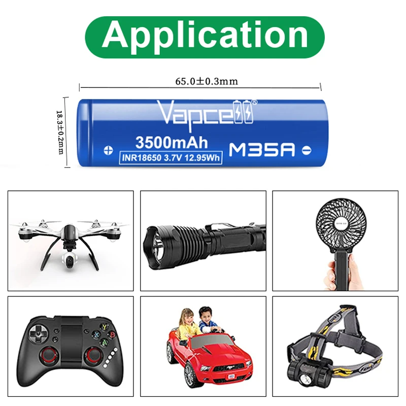 Оригинальный класс A Vapcell M35A 18650 3500 мАч аккумулятор 10A/20A 3 7 в Втч INR18650