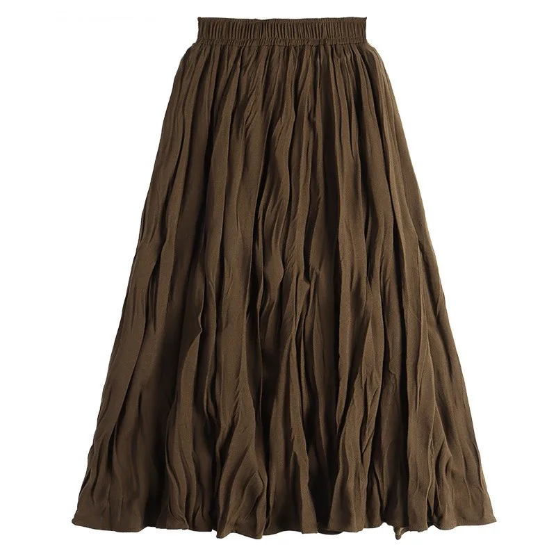 

Retro Style Pleated Big Hem Skirt Women 2023 New Elastic Waistband Slimming Mid-Length A- line Skirt Woman