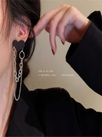 925 silver needle black love tassel chain earrings dark wind jewelry