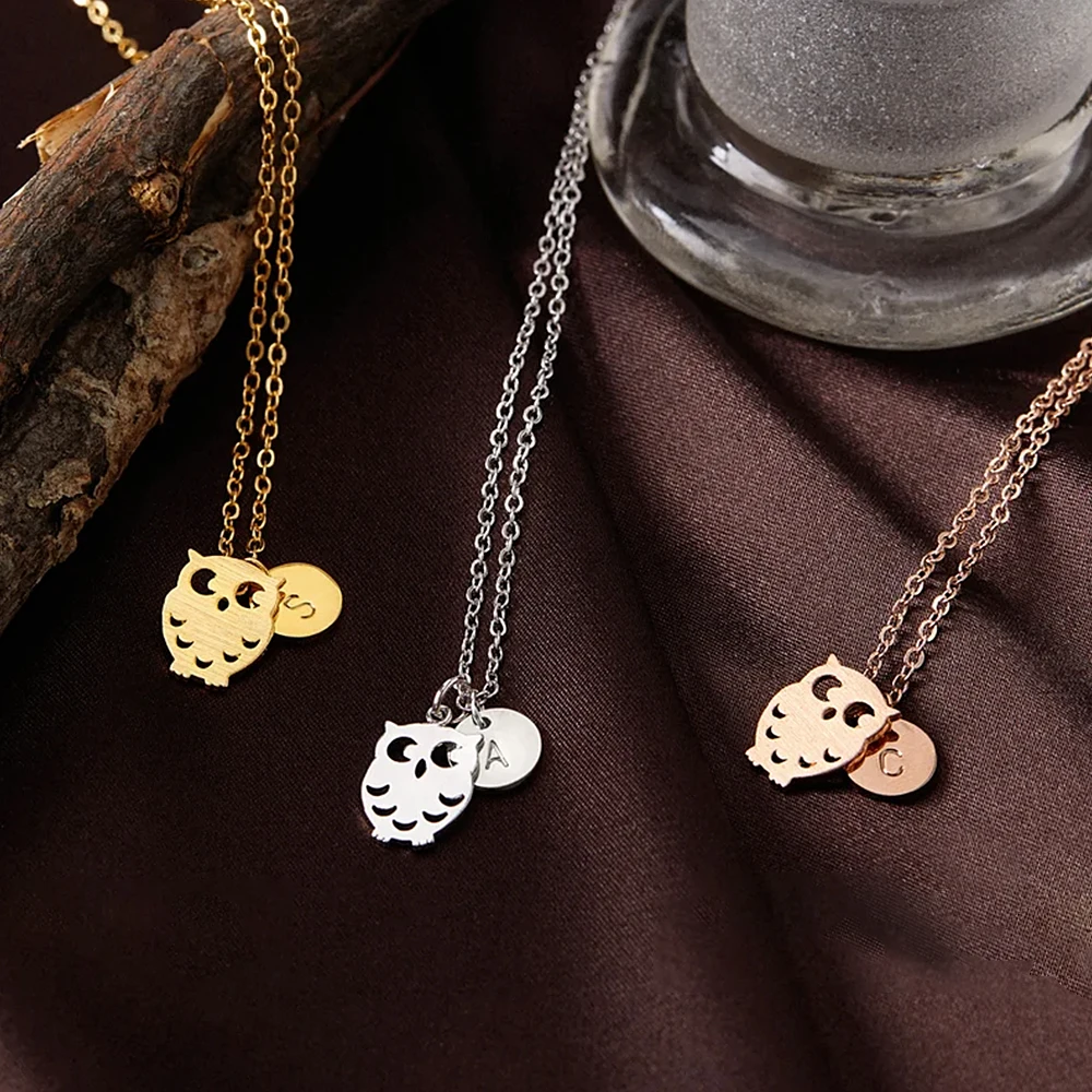 Personalized Women's Custom Necklace Japanese Mascot Owl Letter Pendant Stainless Steel Women's Necklace Free Shipping