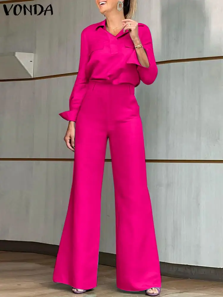 

Брючный костюм VONDA женский с длинным рукавом, элегантный повседневный однотонный офисный мешковатый костюм с широкими штанинами, на молнии, лето 2023