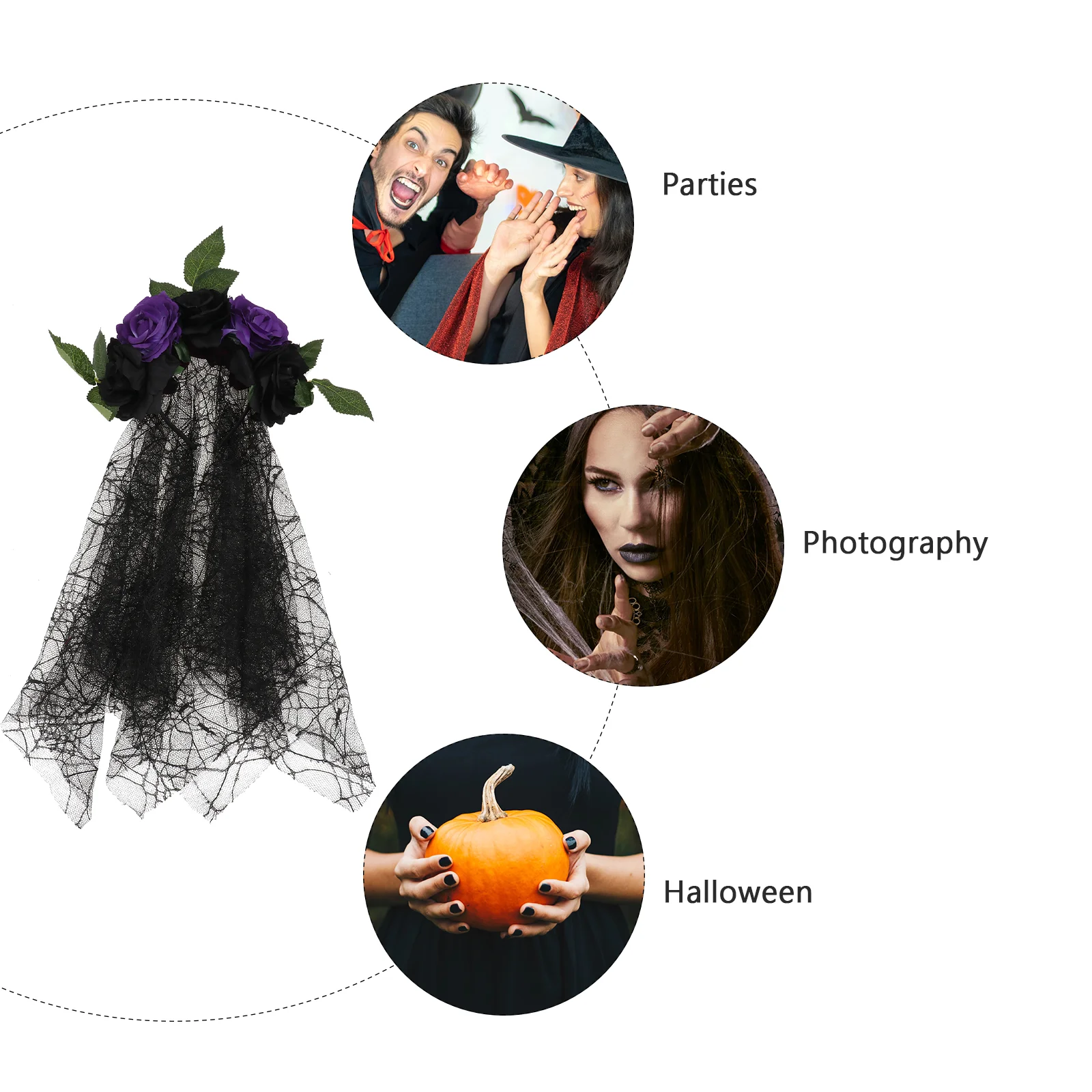 Повязка на голову для париков резинки волос с цветком розы женская вечерние