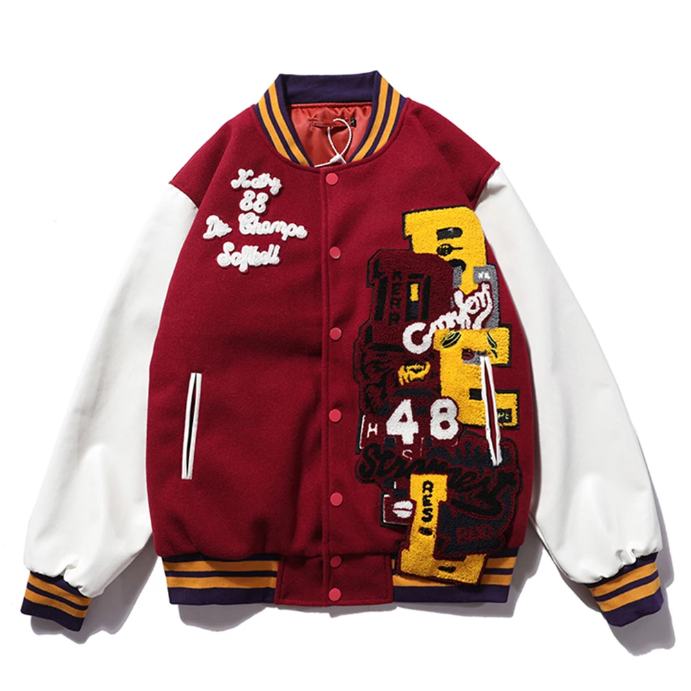 

Dark Icon PU Leather Patchwork Bomber Jacket Embroidery Padded Thick Winter Men's Jackets Baseball Jacket Man