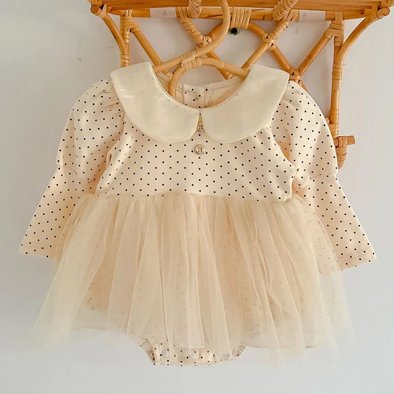 

Детский хлопковый комбинезон в горошек, с длинным рукавом