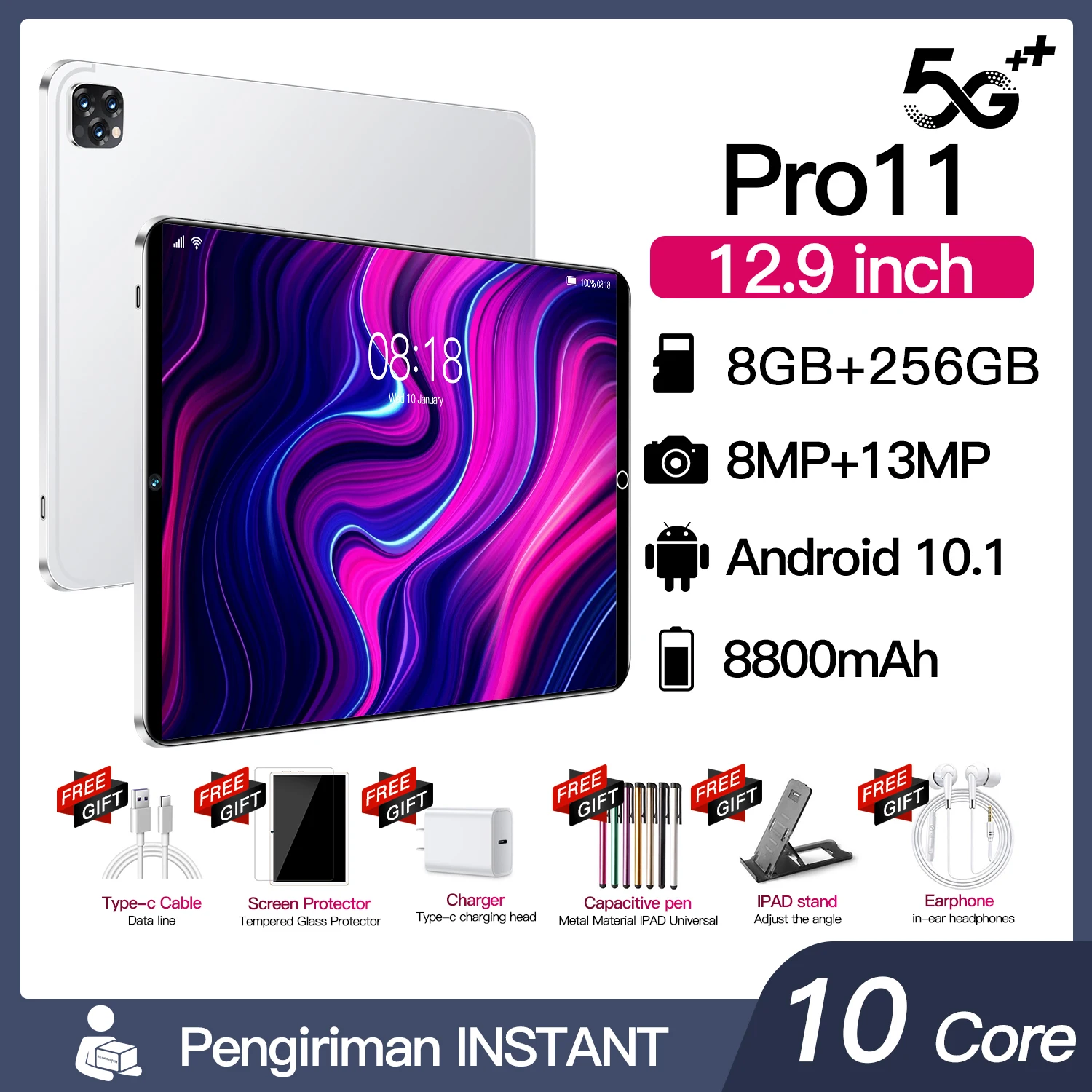 

Global hot selling 5G tablet 8GB+256G2022 new Android tablet 10.1-inch pluggable dual card full screen HD+wifi+face recognition