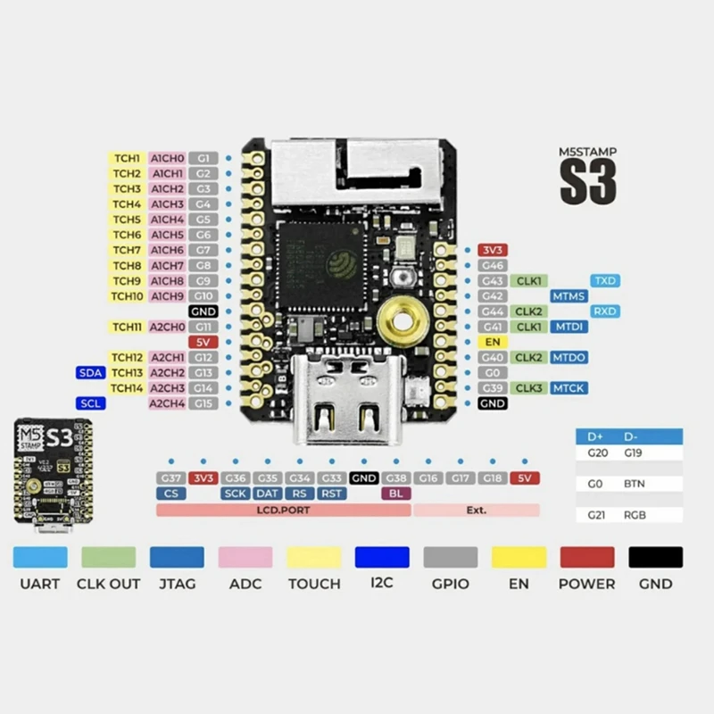 Модуль M5stamp ESP32S3 STAMPS3 Встроенный основной модуль управления ESP32-S3FN8 Чип Макетная