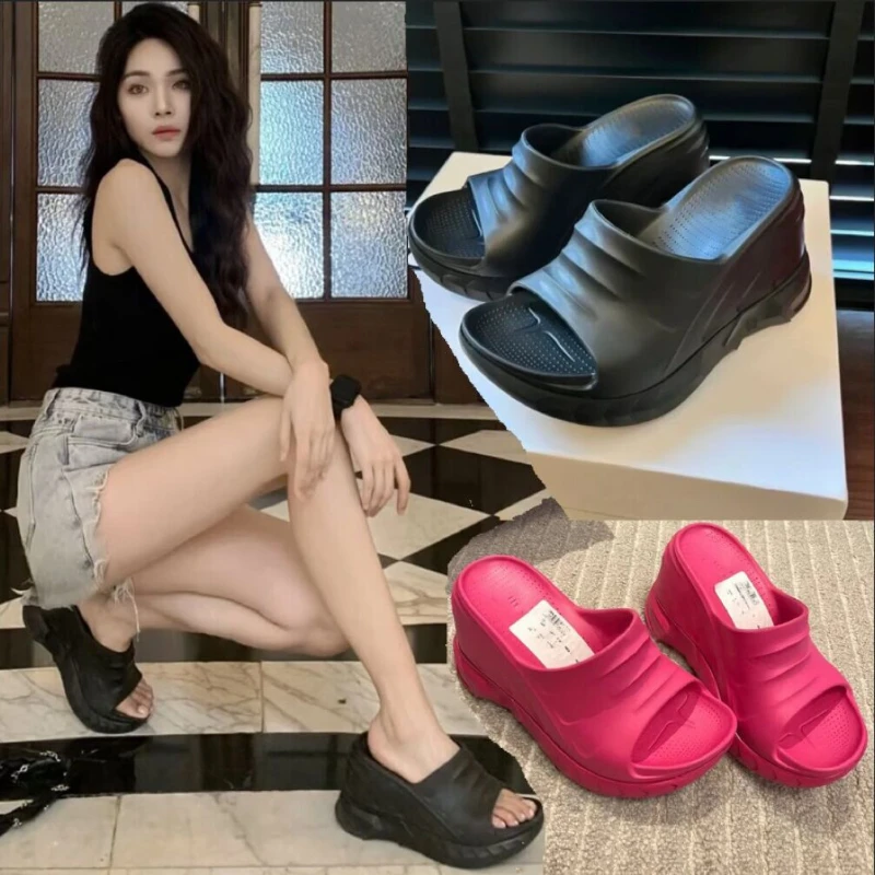 

2023 Summer New Thick Sole Slippers for Women Wearing Matsutake Elevated Super High Heels and Slope Heel Sandals