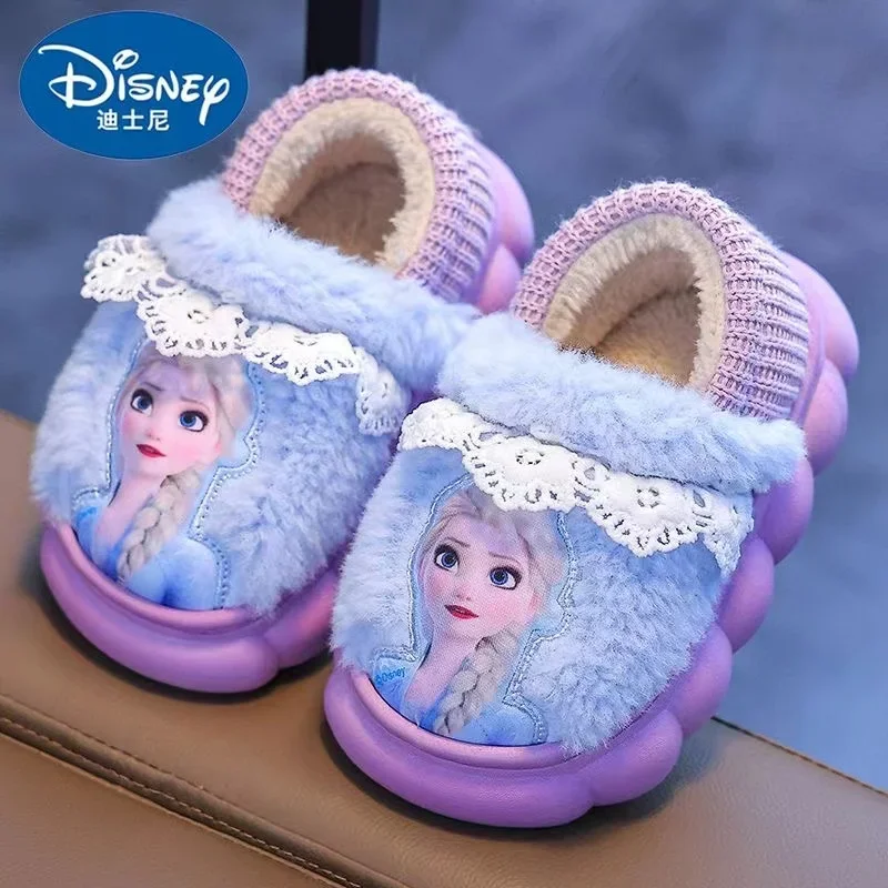 Хлопковые тапочки для девочек Disney зимняя теплая детская плюшевая домашняя обувь