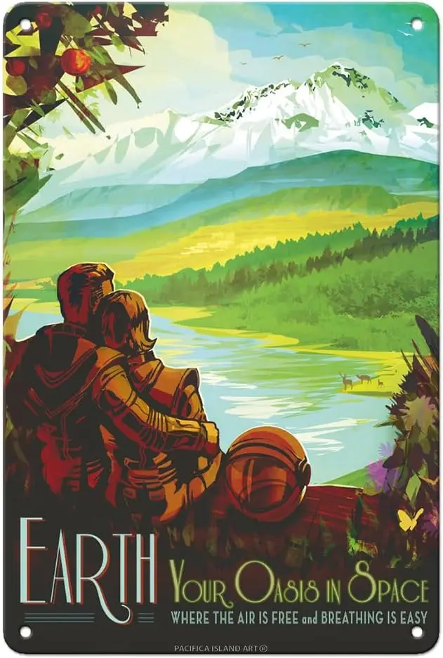 Pcfc slnd Eh - Your Oss n Spce Плакат NS Eoplnet Trvel 8 12 nch Vntge Metl Tn Sgn