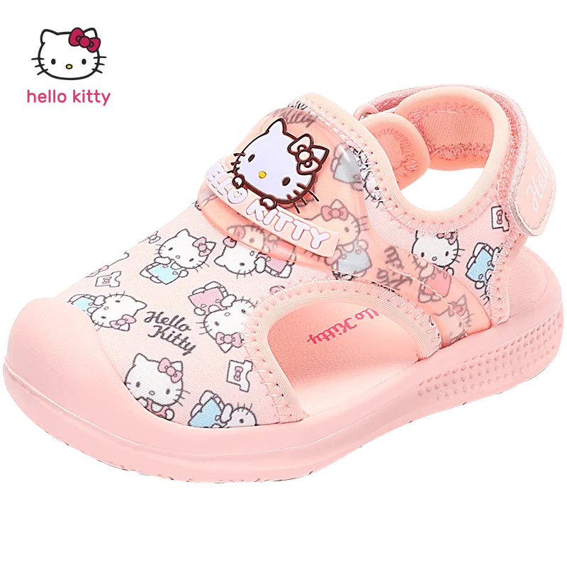 

Сандалии Hello Kitty для девочек, детская пляжная обувь с закрытым носком, мультяшный рисунок, Повседневная летняя обувь