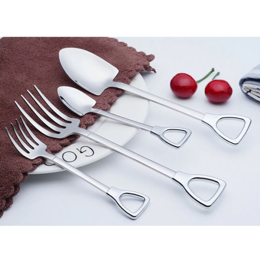 

2PCS Stainless Steel Small Shovel Spoon Fork Tableware Coffee Creative Dessert Spoon Ice Cream Coffee Tools Kitchen Supplies