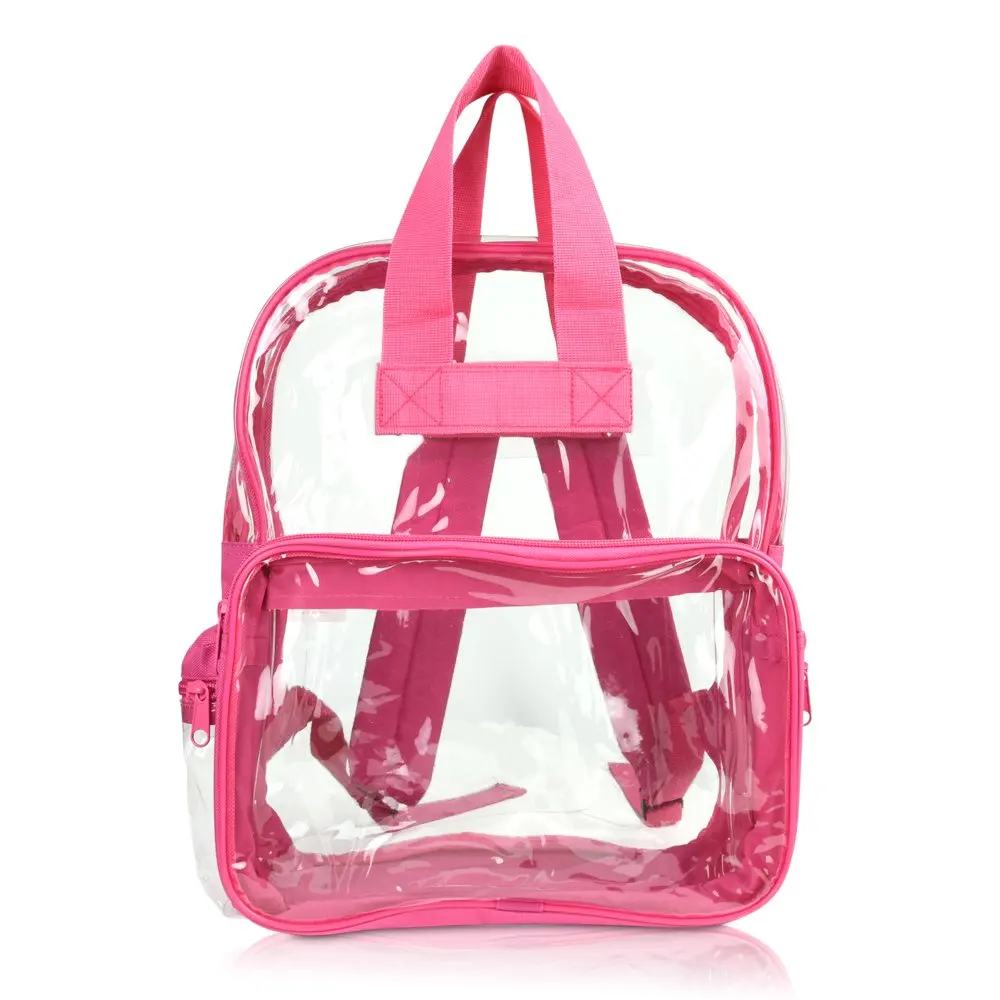 Small Clear Backpack Transparent PVC Security Security School Bag in Hot Pink