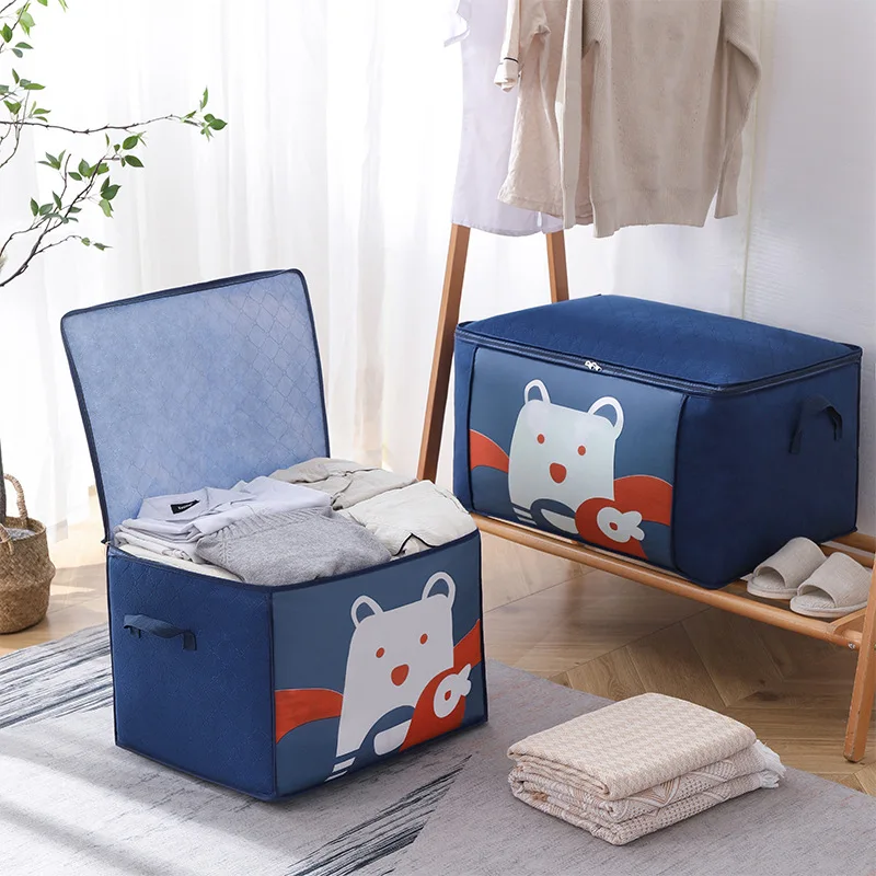 

2 Size Foldable Storage Box Portable Clothes Organizer Tidy Pouch Suitcase Non-woven Storage Box Quilt Storage Container Bag Box