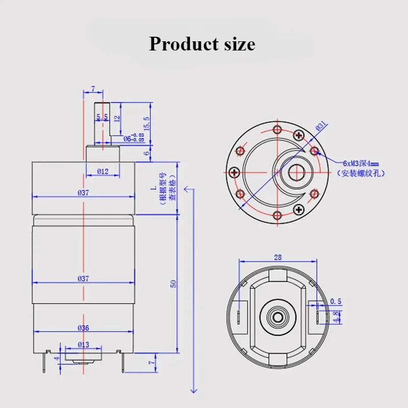 JGB37-545 Редуктор с высоким крутящим моментом постоянного тока Двигатель 6 В 12 24
