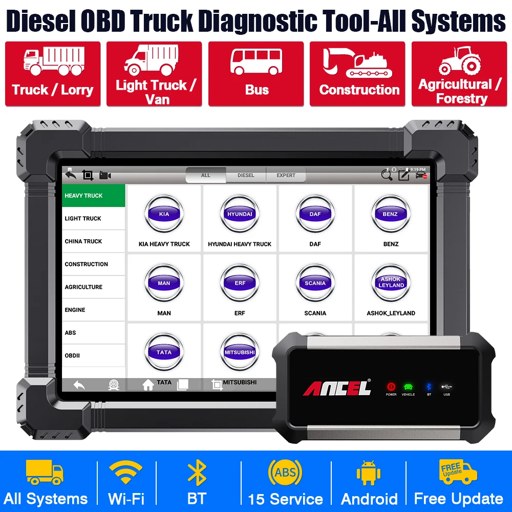 

ANCEL X7 HD Heavy Duty Truck Diagnostic Tool Professional Full System 12V 24V Oil DPF Regen ECU Reset OBD2 Truck Scanner