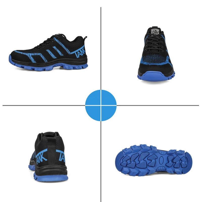 Мужские кроссовки со стальным носком вязаная защитная обувь однотонные дышащие