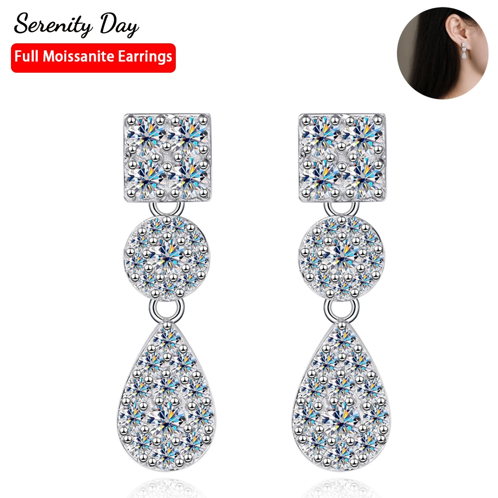 

Serenity Day D Color 2mm 3mm Full Moissanite Tassels Earrings For Women S925 Sterling Silver Plate Pt950 Stud Ear Fine Jewelry