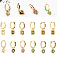 1 pair 925 sterling silver ear earrings colorful zircon geometric pendientes hoop earrings for women fashion wedding jewelry